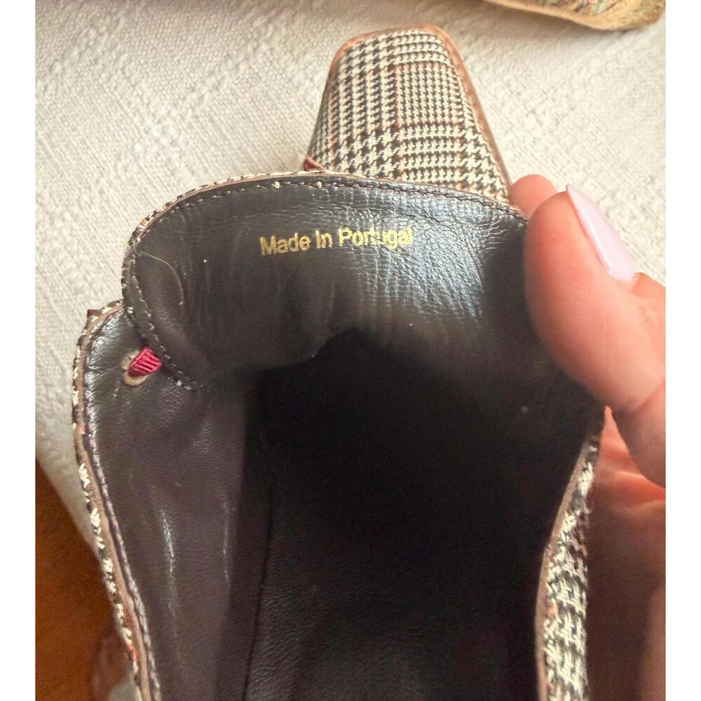 Vintage Plaid Heeled Oxfords | Leather Rose Appliqué Shoes, Portugal